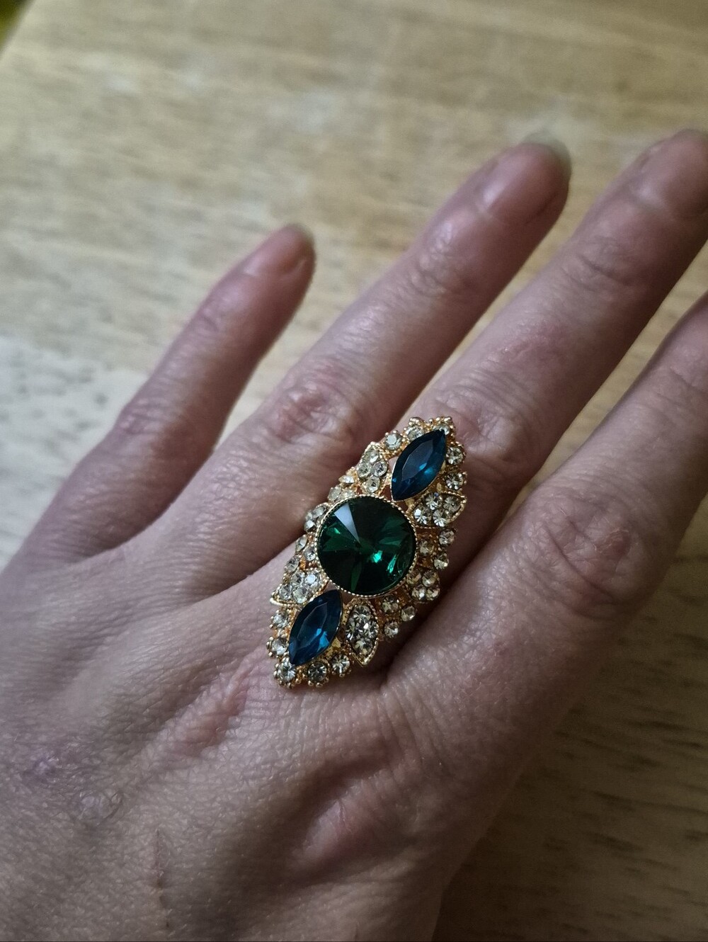 Gold Tone Rhinestone Adjustable Ring